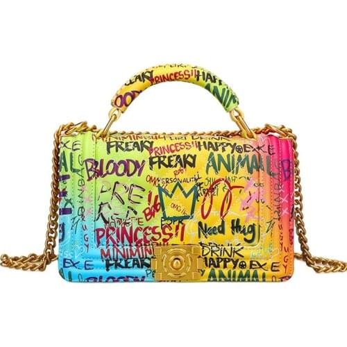 Famous Brand Graffiti Bags For Women 2020 Graffiti Printing Fashion Purse Chain Crossbody Bag Shoulder Bag Luxury Messenger Bag