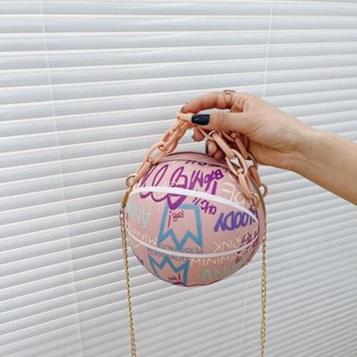 Alphabet Graffiti Basketball Crossbody Bags for Women 2021 Fashion Chain Color Womens Handbags Purses Letter Printing Ball Bags