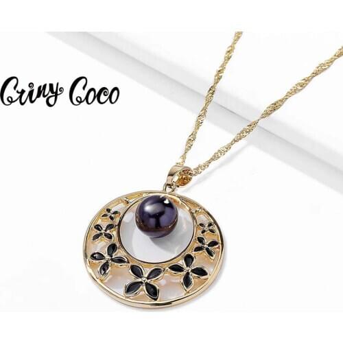 Cring Coco 2020 Hawaiian Necklace for Women Enamel Flower Classic Circle Pearl Chain Female Fashion Geometric Hanging Luxury Hot