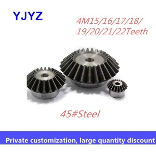 1 pc 4M15/16/17/18/19/20/21/22teeth bevel gear craft hole 90 degree transmission 45 steel quenching