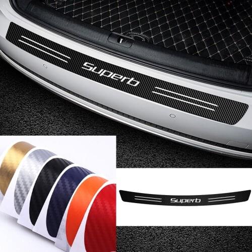 1pc Auto Rear Bumper Trunk Carbon Fiber Protection Sticker Decal Car Styling For skoda Octavia Rapid Fabia Superb Accessories