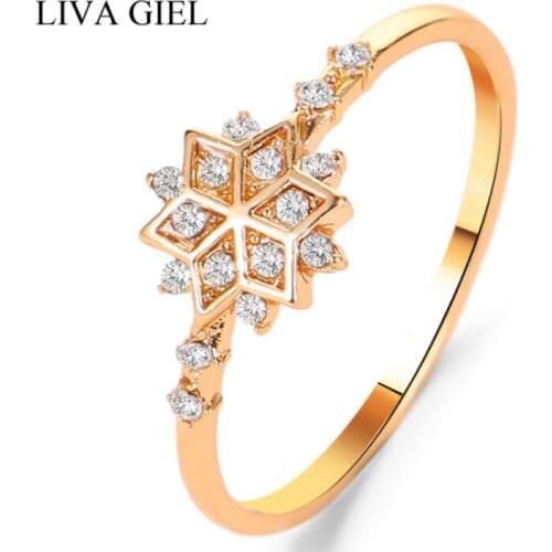 16K Gold Plating Crystal Zircon Snowflake Pattern Ring for Women Engagement Ring Simple Jewelry Birthday Gift New Jewelry