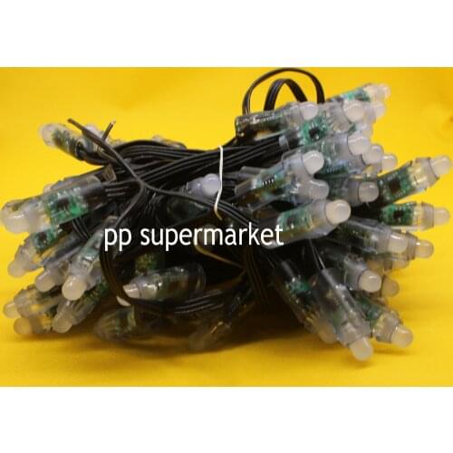 18AWG wire 100pcs/string DC12V 12mm WS2811 addressable RGB led smart pixel node,with all BLACK wire,IP68 rated