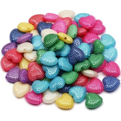 30Pcs 15mm Mixed Color Acrylic Imitation Pearl Beads Love Heart Loose Spacer Beads For Jewelry Making Diy Necklace Bracelet