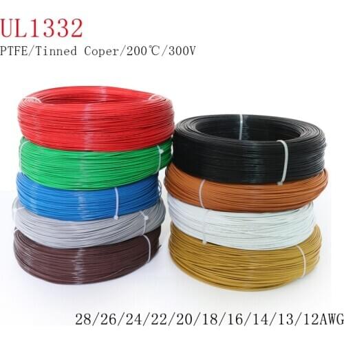 5/10M UL1332 PTFE Wire FEP Plastic Insulated High Temperature Electron Cable 300V 28/26/24/22/20/18/16/14/13/12AWG