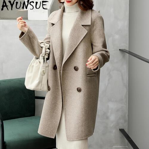 AYUNSUE Double Side Wool Coat Winter Jacket Women Clothes 2020 Alpaca Woolen Coat Female Korean Long Coats Chaqueta Mujer MY3820