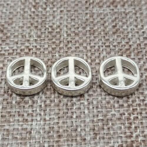 925 Sterling Silver Peace Beads 2-Sided Symbol Sign Spacers for Bracelet Necklace