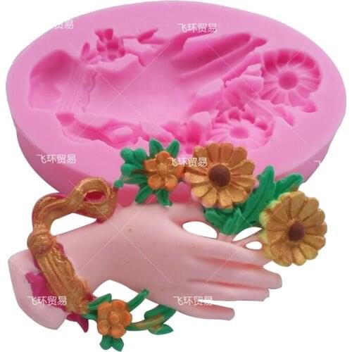 Holding Flowers Silicone Mold For Fondant Chocolate Epoxy Sugarcraft Mould Pastry Cupcake Decorating Kitchen Accessories