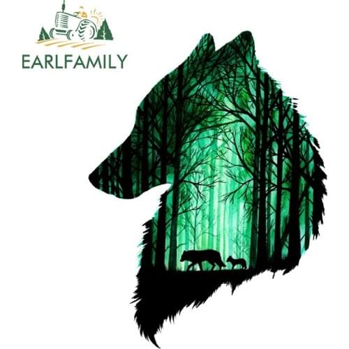 EARLFAMILY 13cm x 9.8cm Cartoon Wolf Forest Car Sticker Rear Windshield Trunk Decoration Wall Stickers Wolf Head Creative Decals