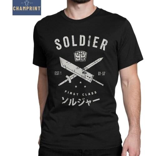 Final Fantasy Soldier T-Shirt for Men Vintage Cotton Tees Crew Neck Short Sleeve T Shirts 6XL Clothing