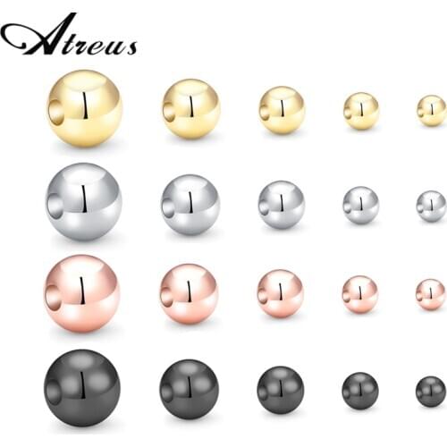 3-8mm Smooth Round Ball Metal Beads Copper Loose Spacer Small Beads Brass DIY Hole Bead Wholesale For Jewelry Making 50/30/3 PCS