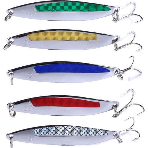 HENGJIA 1pcs 8.8cm 21g 4# treble hook Fishing Jigging Spoon Lure Artificial Metal Lure Trolling and casting Bait