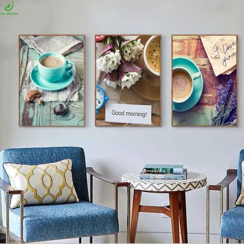 JHLJIAJUN Canvas Painting Good Morning Coffee Realistic Photo Wall Art Print And Poster Modern Study Living Room Home Decor