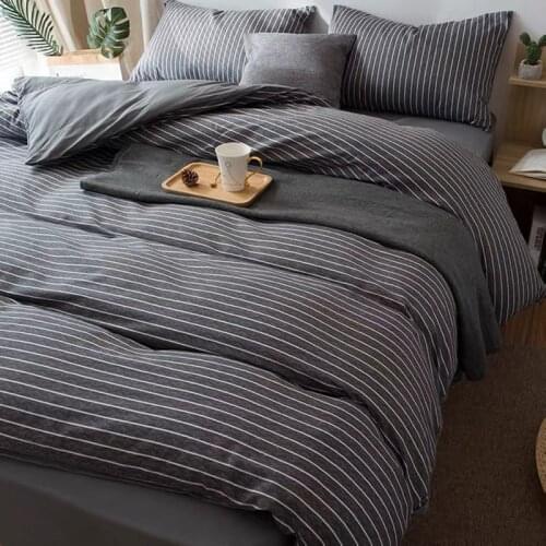 Bed sheet Nordic style bedding set 100% cotton striped plaid pattern minimalist bedding set quilt cover 4 piece set