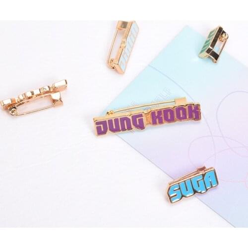 KPOP Bangtan Boys name Metal Brooches Cute Pins for cloth backpack JUNG KOOK JIMIN JIN SUGA J-HOPE Colorful Drop Oil Pins
