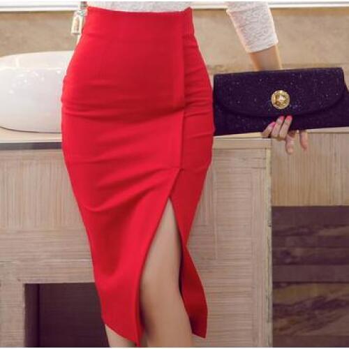 Hot Sale High Quality Women Sexy Mid Pencil Skirt Plus Size Solid Color High Waist Bodycon OL Ladies Slit Skirt Free Shipping
