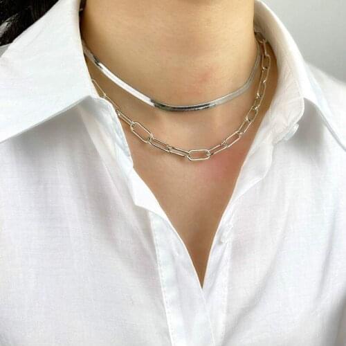 Layered Snake Chain Necklace Set Metal Chic Flat Snake Choker Snake Bone Chain Fashion Necklace Chain Jewelry Accessories