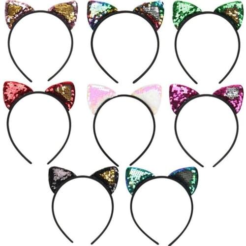Fashion Kids Mermaid Headband Hair Accessories Sequins Hairband Cat Ear Cosplay Flip Sequins Hairband Hair Hoop Gift