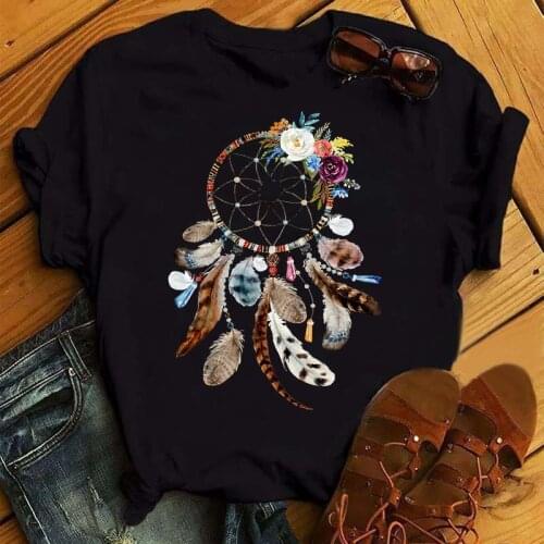 Fashion Dreamcatcher T Shirt Women Harajuku Graphic Tees Shirt Femme Dream Catcher Womens T-shirt Female Black Tshirt