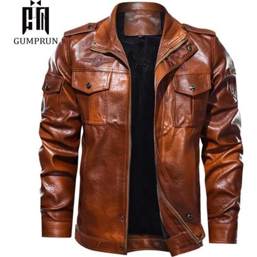 New Autumn Winter Leather Jacket Men Stand Collar Motorcycle Washed Leather Jacket Mens Pu Coats Quality Leather Military Bomber