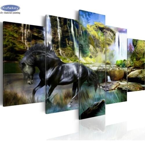 5pcs Full Drill Square Waterfall horse landscape 5D DIY Diamond Painting Diamond Embroidery Cross Stitch kits rhinestones decor