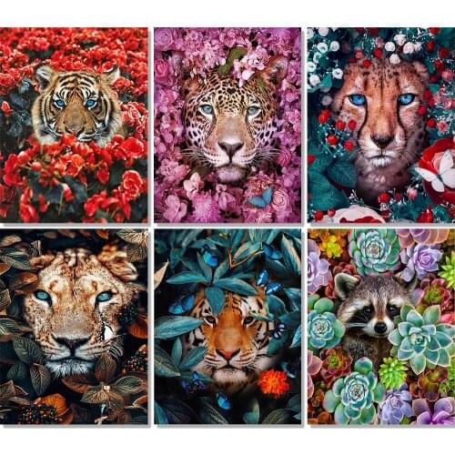 Diamond Painting Kit Flower Animal Cat Sloppy Lion Fox Flamingo Raccoon Fish Embroidery Mosaic Cross Stitch Art Picture Hot Sale