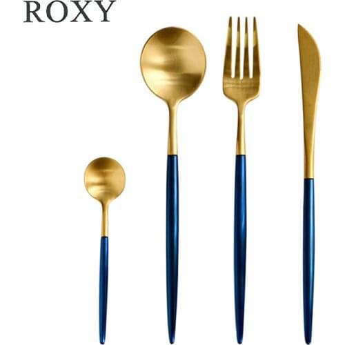 4pcs Matte Stainless Steel Black Gold Silver Cutlery Dinnerware Tableware Dinner Knife Spoon Fork Flatware Set Dishwasher Safe