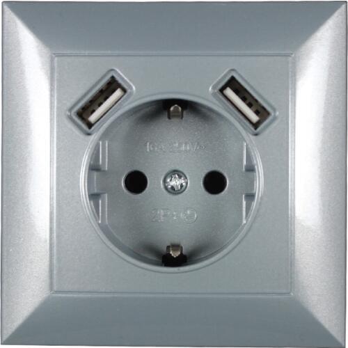 Wall electronic socket eu standard power outlet with dual home usb plug charger power socket with usb Grey color V5-01