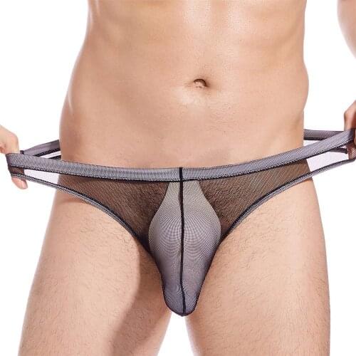 2021 New Mens Underwear Sexy T-Back G-String Breathable Tangas Mesh Thongs See Through Lingerie Elephant Nose Big Pouch Briefs