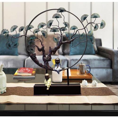 New Chinese Wrought Iron Welcoming Pine Ornaments Home Livingroom Porch Zen Little Monk Decoration Crafts Hotel Club Furnishing