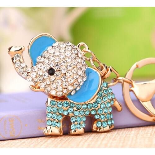Charm Pendant Lucky Mascot Elephant Keychain Bling Keyring Bag Purse Buckle Car Keys Holder Jewelry Gift For Women 4 Colors
