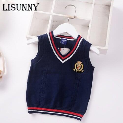 2021 Autumn Preppy Style V-Neck Baby Boys Knit Vest Kids Jumper Sweaters Vest Children Clothing Sleeveless Pullover Coat 2-7y