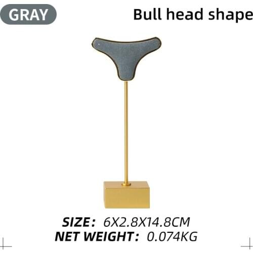 Portable Gray Metal Microfiber Bull Head Shaped Femal Earring Jewelry Display Bracket Necklace Showcase Stand Jewellery Holder