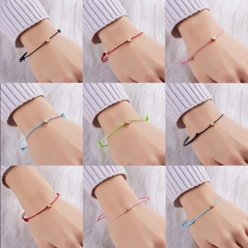 Adjustable Hand-Woven Rope Bracelet Femme Minimalist Heart Crown Round Cross Bracelet Fashion Women Jewelry