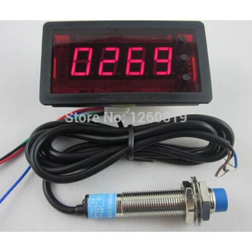 DC 12V 4 Digit Red LED Counter Meter with Relay output+Proximity Switch Sensor NPN 4-Digit Counters