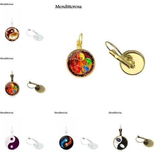 Mendittorosa Bronze/Silver/Golden Clip Ear Hook Drop Earrings For Girls Best Gift For Lovely Daughter Sister Yin Yang Fish Taiji