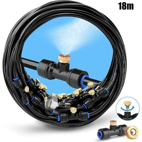 Irrigation System Drip Watering Set for Flower Vegetable Patch 18M Misting Line + 20 Brass Mist Nozzles + a Brass Adapter 3/4"