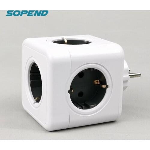 Sopend Multiple Sockets Wall 4 Outlets Powercube Power Strip Extension EU Plug 2 USB with Switch and Type-C Ports 250V 16A 3680W