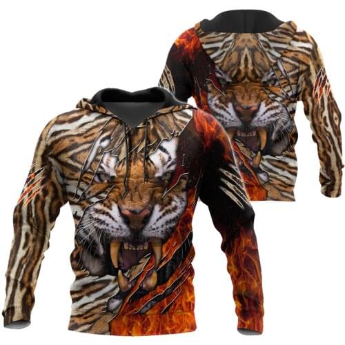 Tiger Warrior 3D Printed Hoodie for men and women Harajuku Fashion Sport Hooded Spring/Autumn Sweatshirt Casual Jacket Pullover