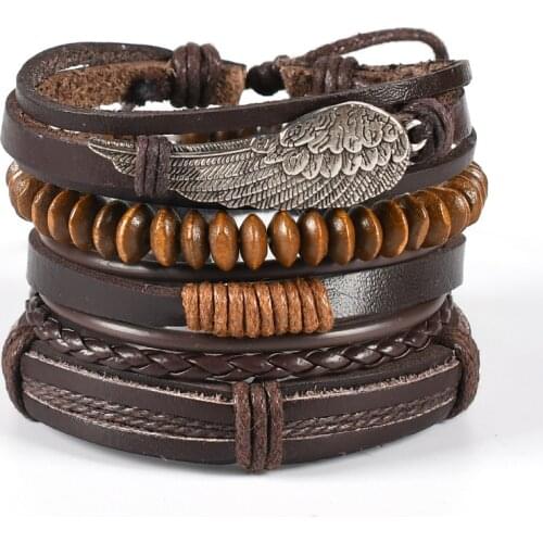Vintage Brown Multi-layer Cowhide Bracelet Hand-woven New Trend Punk Mens Leather Wings Bracelet Woman Jewelry Designer Chrams