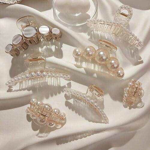 South Korean Ins Pearl Large Hair Grab Womens Mesh Red Temperament Hair Clip Shark Clip Hair Grab After The Head Hair Card