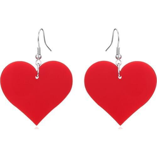 MISANANRYNE Warm Love Red Hearts Long Black White Acrylic Heart Shape Lover Dangle Earring For Women Girlfriends Birthday Gifts