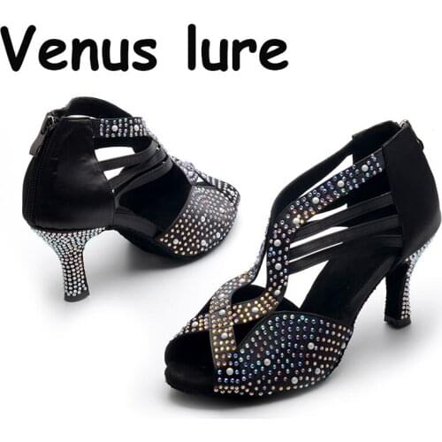Wholesale Womens Black Latin Dance Shoes New Style Dance Shoes Unique Design Salsa Shoes Damond Sandals