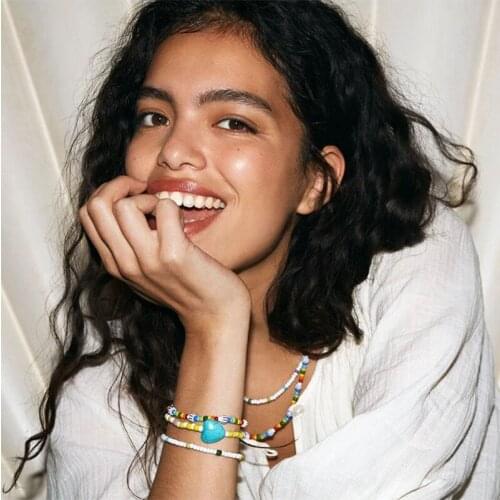 Bohemian Vintage Hand Weaving Seeds Beaded Bracelets Women Stone Heart Shape Imitation Pearl Mixed Multi-layer Bracelet Jewelry