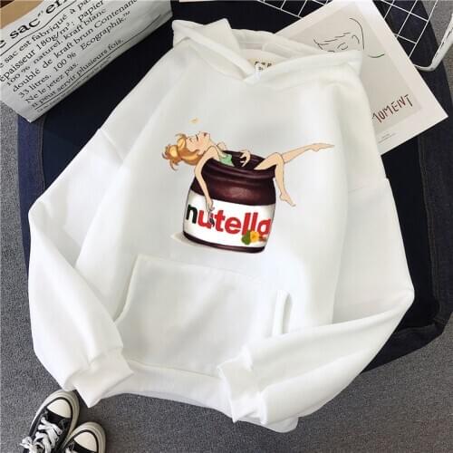 Autumn and winter Harajuku graphic sweatshirt Nutella Kawaii print womens hooded pullover tops womens hoodies casual women