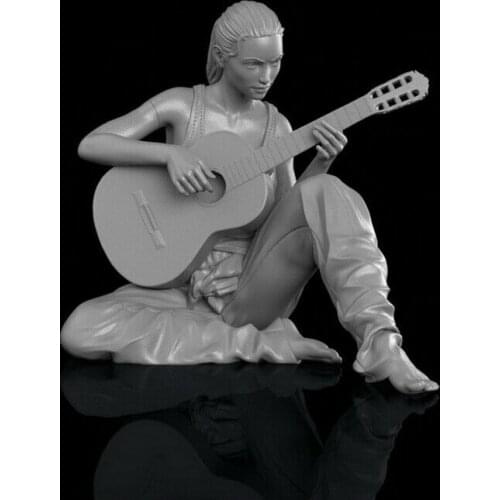 1/35 modern Girl Playing Guitar Resin figure Model kits Miniature gk Unassembly Unpainted