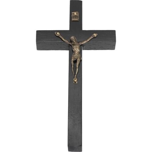 1PC Soild Wooden Cross Zinc Alloy Jesus Catholic Cross Church Ornaments Decorations (Wood Color)