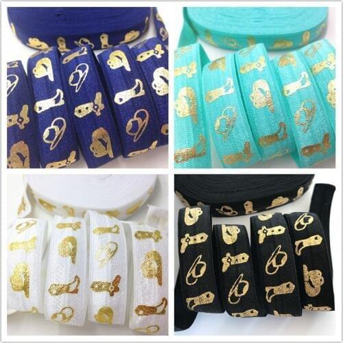 10 yards 5/8" Cowboy Boot Hat Print 5 Colors Fold Over Elastic Good Quality FOE Ribbon for Hair Tie DIY Headwear Hair Accessory