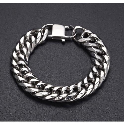 11/13/16/19/21MM Heavy Polished Silver Color Stainless Steel Cuban Curb Link Chain Men/Women Bracelet 7-11" Jewelry