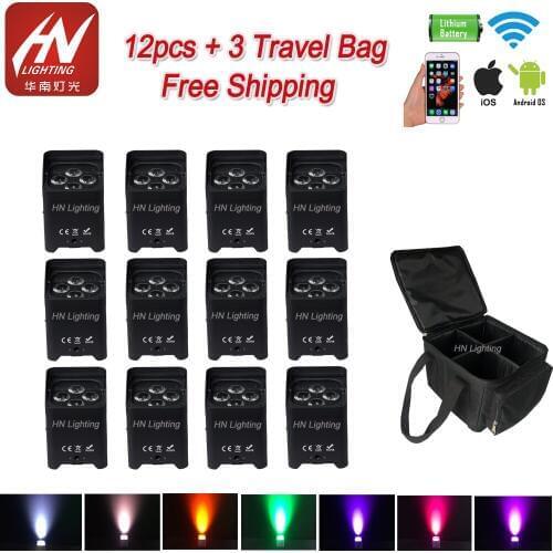 12pcs DJ Uplighting Wifi&IRC Remote Battery Wireless DMX Uplights 4*18W RGBWA UV 6in1 LED DJ Disco Party Lights Wedding Up Light